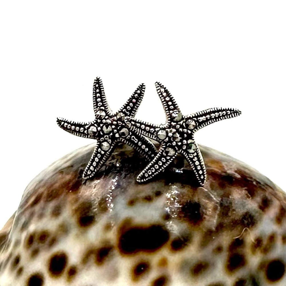 Sterling Silver Marcasite Starfish Stud Earrings